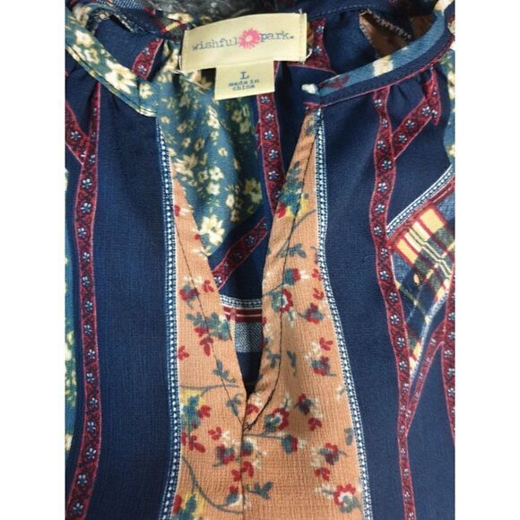 Women's Long Sleeve V-Neck Blouse Patchwork Print Dressy Top Large NWOT - Picture 6 of 7
